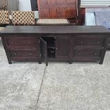 Dark Wooden Dresser with Drawers and Cabinet
