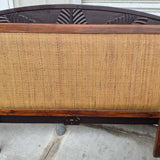 Vintage Wooden Headboard with Natural Woven Cane