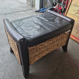 Woven Storage Ottoman with Leather Top