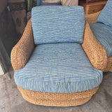 Woven Patio Swivel Chairs with Blue Cushions