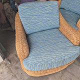 Woven Patio Swivel Chairs with Blue Cushions