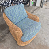Woven Patio Swivel Chairs with Blue Cushions