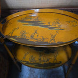 Vintage Mid-Century Two-Tiered Side Table with Yellow and Black Design