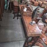 Vintage Wood Console Table with Geometric Pattern