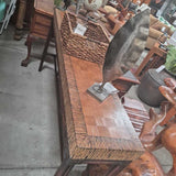 Vintage Wood Console Table with Geometric Pattern