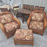 Vintage Style Woven Club Chairs With Ottoman
