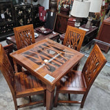 Elegant Carved Wooden Dining Set with Glass Top