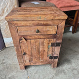 Rustic Wooden Side Table with Drawer and Door