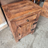 Rustic Wooden Side Table with Drawer and Door