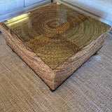 Woven Square Coffee Table with Glass Top