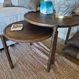 Pair Of Round Two Teir Wood Side Table