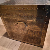 Engraved Brass-Clad Asian Storage Chest