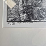 Framed Black and White Artwork of a Canal Scene