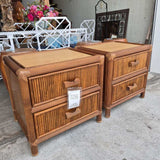 Pair Of Vintage Rattan Bamboo Nightstands