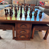 Wooden Game Table with Chess and Checkers