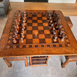 Wooden Game Table with Chess and Checkers