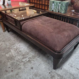 Coffee Table with Glass Top and Brown Cushions