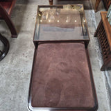 Coffee Table with Glass Top and Brown Cushions
