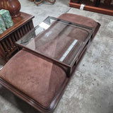Coffee Table with Glass Top and Brown Cushions