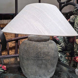 Textured Gray Table Lamp with Linen Shade