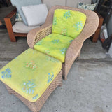 Wicker Chair with Yellow Floral Cushions