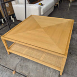 Large Geometric Oak & Cane Coffee Table