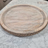 Round Wooden Tray with Braided Edging