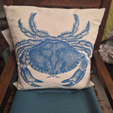 Blue Crab Print Pillow
