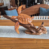Large Carved Wood Honu on Natural Base
