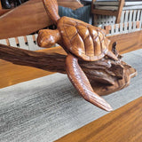 Large Carved Wood Honu on Natural Base