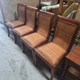 Wood and Woven Cane Dining Chairs - Set of 4