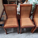 Wood and Woven Cane Dining Chairs - Set of 4