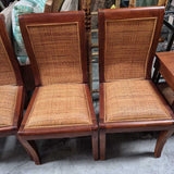 Wood and Woven Cane Dining Chairs - Set of 4