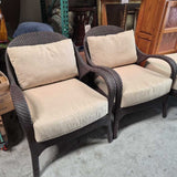 Woven Outdoor Lounge Chairs with Cushions - Pair