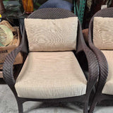 Woven Outdoor Lounge Chairs with Cushions - Pair