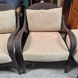 Woven Outdoor Lounge Chairs with Cushions - Pair