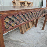 Carved Floral Lattice Wood Console Table