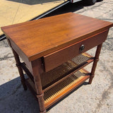 One-Drawer Wood Side Table with Cane Shelves