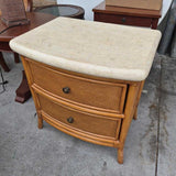 Rattan Two-Drawer Nightstand with Cream Stone Top
